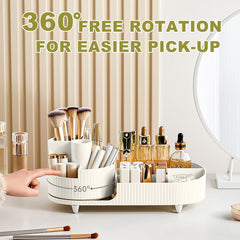 360° Rotating Makeup Organizer – 2-in-1 Skincare & Cosmetic Storage for Vanity & Bathroom