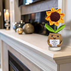 Handmade Sunflower Crochet Doll with Card – Thank You Gift for Women & Coworkers