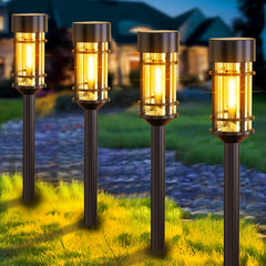 4-Pack LED Solar Garden Stake Lights, Auto On/Off, Waterproof, Warm White Solar Path Lights for Pathway, Landscape, Yard, Patio, Walkway, and Lawn Decorative Lighting