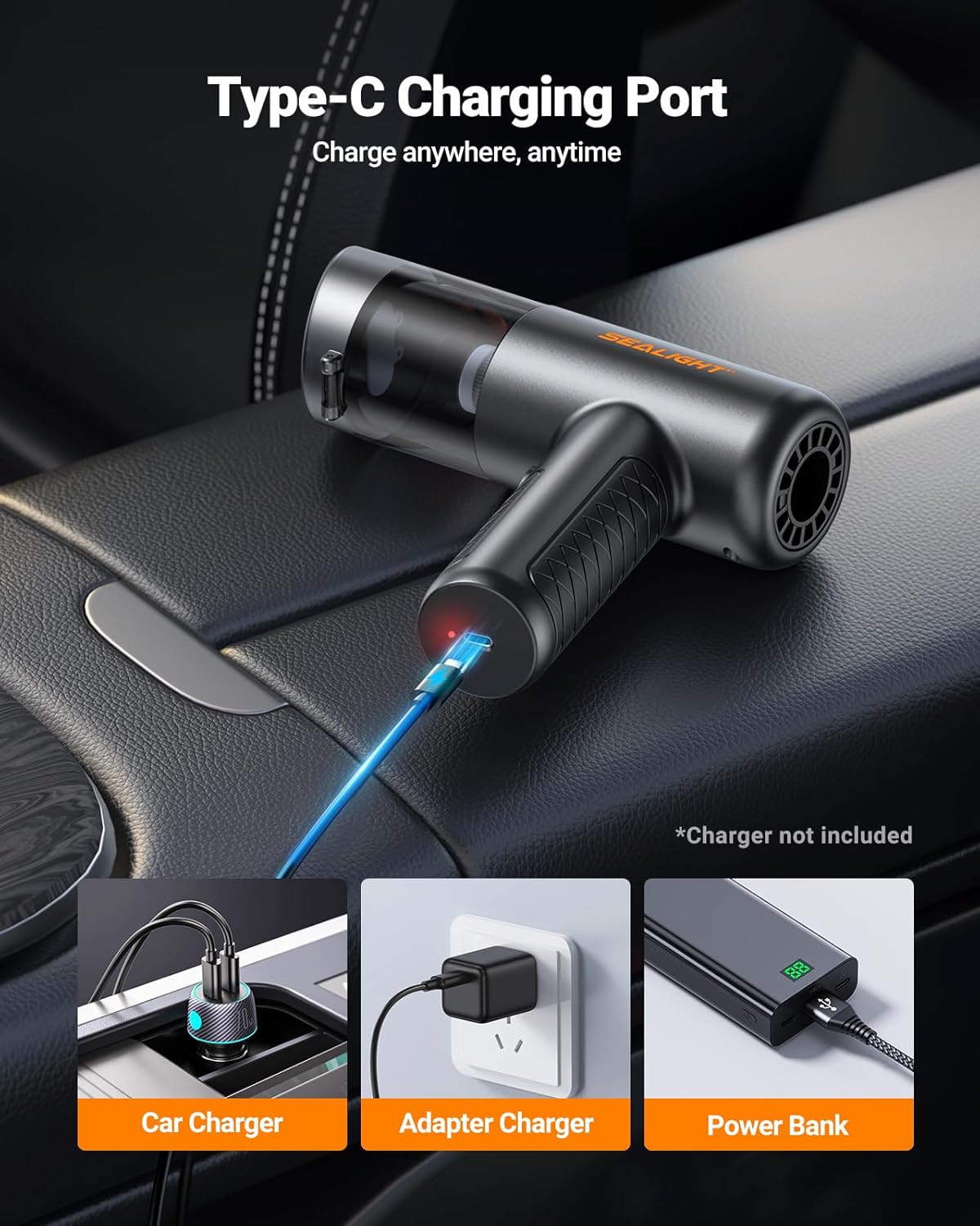 SEALIGHT Portable Cordless Car Vacuum 25000Pa