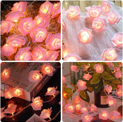 Pink Rose Flower Fairy String Lights 6M with 40 LEDs, Battery Operated Decorative Lights for Romantic Décor