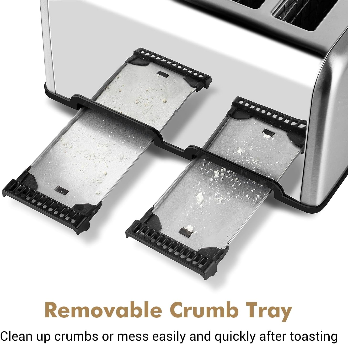4 Slice Stainless Steel Toaster with Extra-Wide Slots, 6 Browning Settings, Defrost, Reheat & Cancel Functions