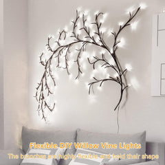 White LED Willow Vine Lights for Bedroom Wall Décor, 8ft Plug-In Twig Branch Lights with Remote Control for Indoor Home Decoration