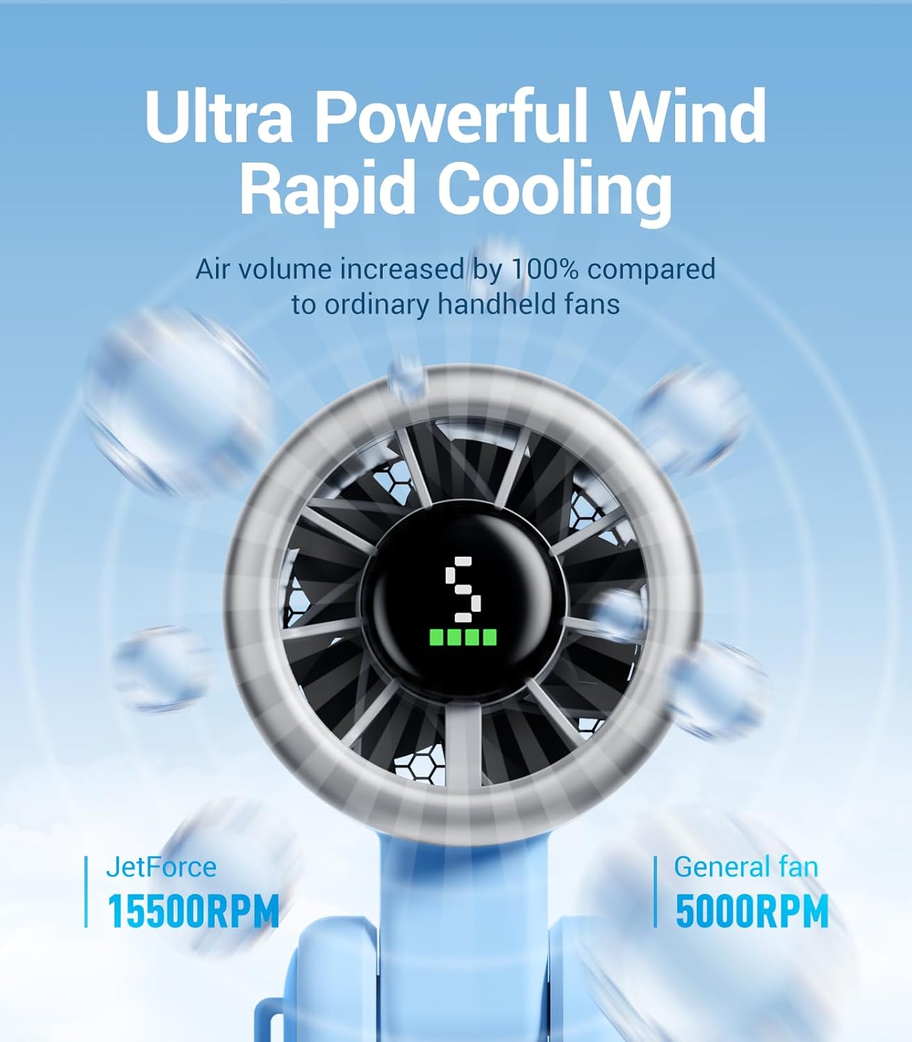 Diveblues Portable Handheld Fan, High-Speed Turbo Portable Fan, LED Display, Up to 12 Hours, 4000mAh Battery, 5 Wind Gear, Rechargeable small Hand Fan for Travel/Commute/Outdoor, Gifts for Women