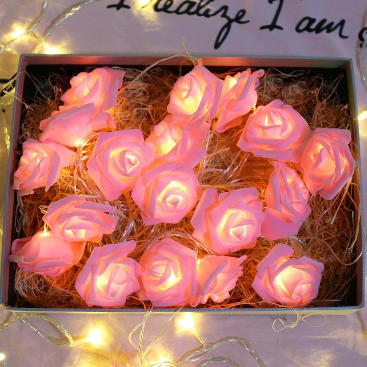 Pink Rose Flower Fairy String Lights 6M with 40 LEDs, Battery Operated Decorative Lights for Romantic Décor