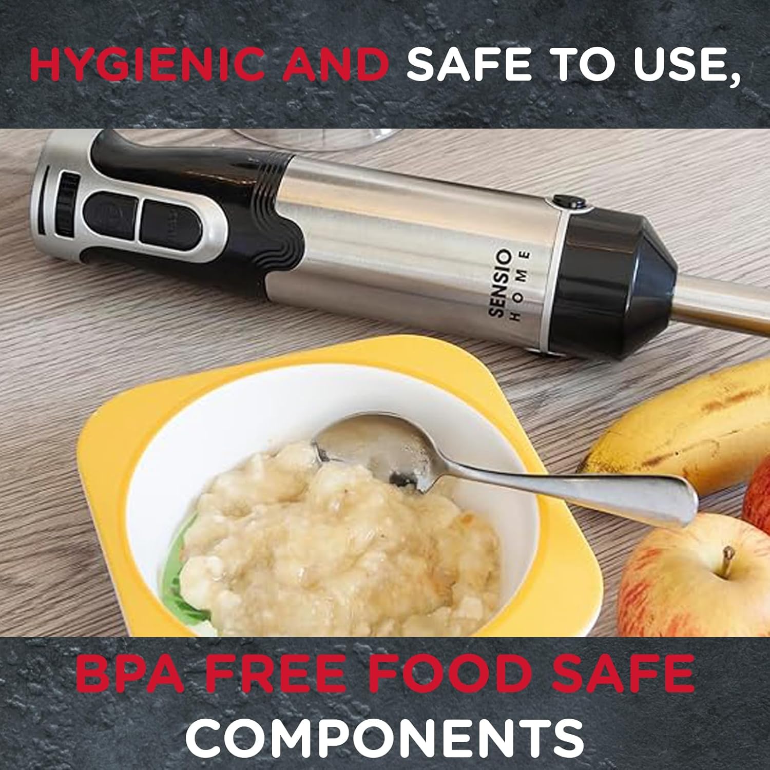 Sensio Home Hand Blender 200W Stick Immersion Blender – Black Handheld Food Processor with Stainless Steel Blade for Soups & Smoothies