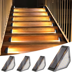 Solar Stair Lights 4 Pack, Outdoor Solar Step Lights, IP65 Waterproof Step Lights for Stairs Fence Step Yard Pathway Patio Garden Patio Porch (3000k Warm White)