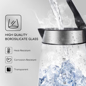 Aigostar Glass Kettle 1.7L 2200W with LED Lighting, Boil Dry Protection, BPA Free
