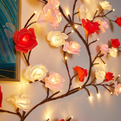 Rose LED Vine Wall Lights 3.9FT, 48 LED Blossom Branch Fairy Lights with Remote and 8 Lighting Modes for Bedroom Décor