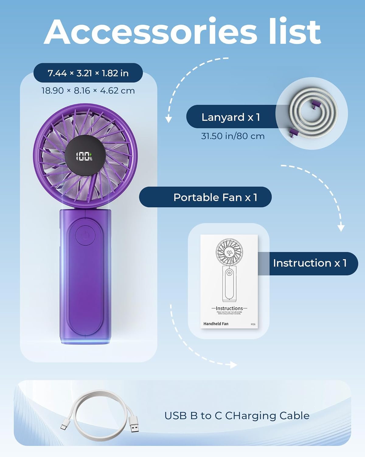 Handheld Fan, Portable Fan with 4000mAh Rechargeable Battery, LED Display Hand Fan with 6 Speeds, Mini Fan 180° Foldable for Home Office Travel Outdoor Bedroom