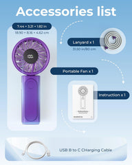 Handheld Fan, Portable Fan with 4000mAh Rechargeable Battery, LED Display Hand Fan with 6 Speeds, Mini Fan 180° Foldable for Home Office Travel Outdoor Bedroom