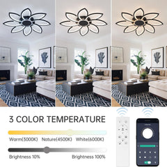 Ceiling light fixture with 3 color temperature options displayed in a living room setting.