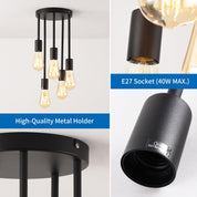 Light fixture with multiple bulbs and a close-up of the E27 socket on a white background.