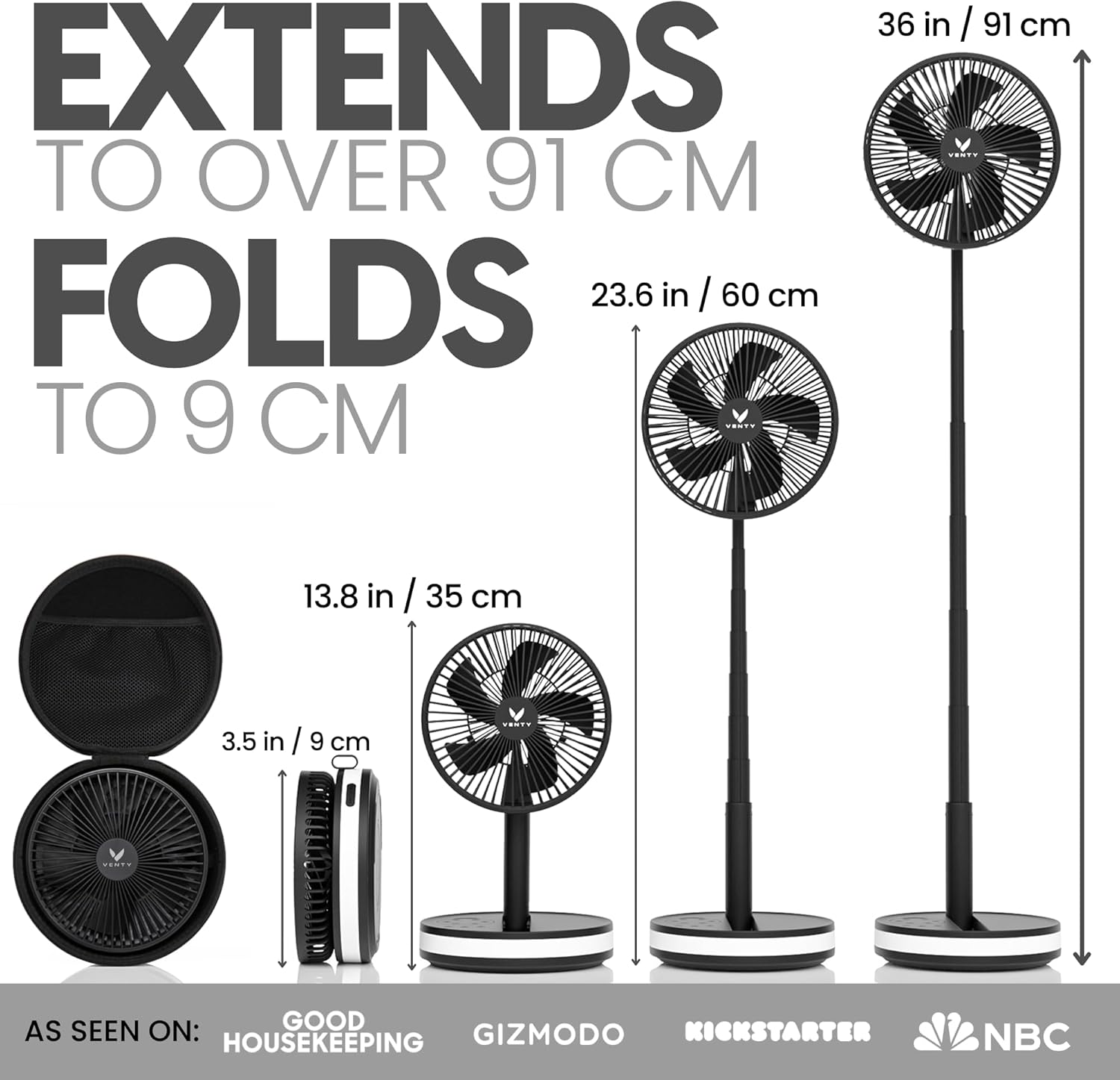 Portable Wireless Rechargeable Fan with LED & Remote Control - Black