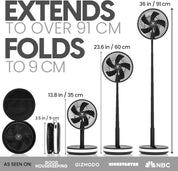 Portable Wireless Rechargeable Fan with LED & Remote Control - Black