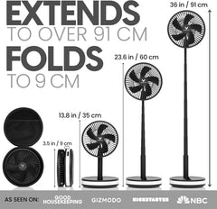 Portable Wireless Rechargeable Fan with LED & Remote Control - Black