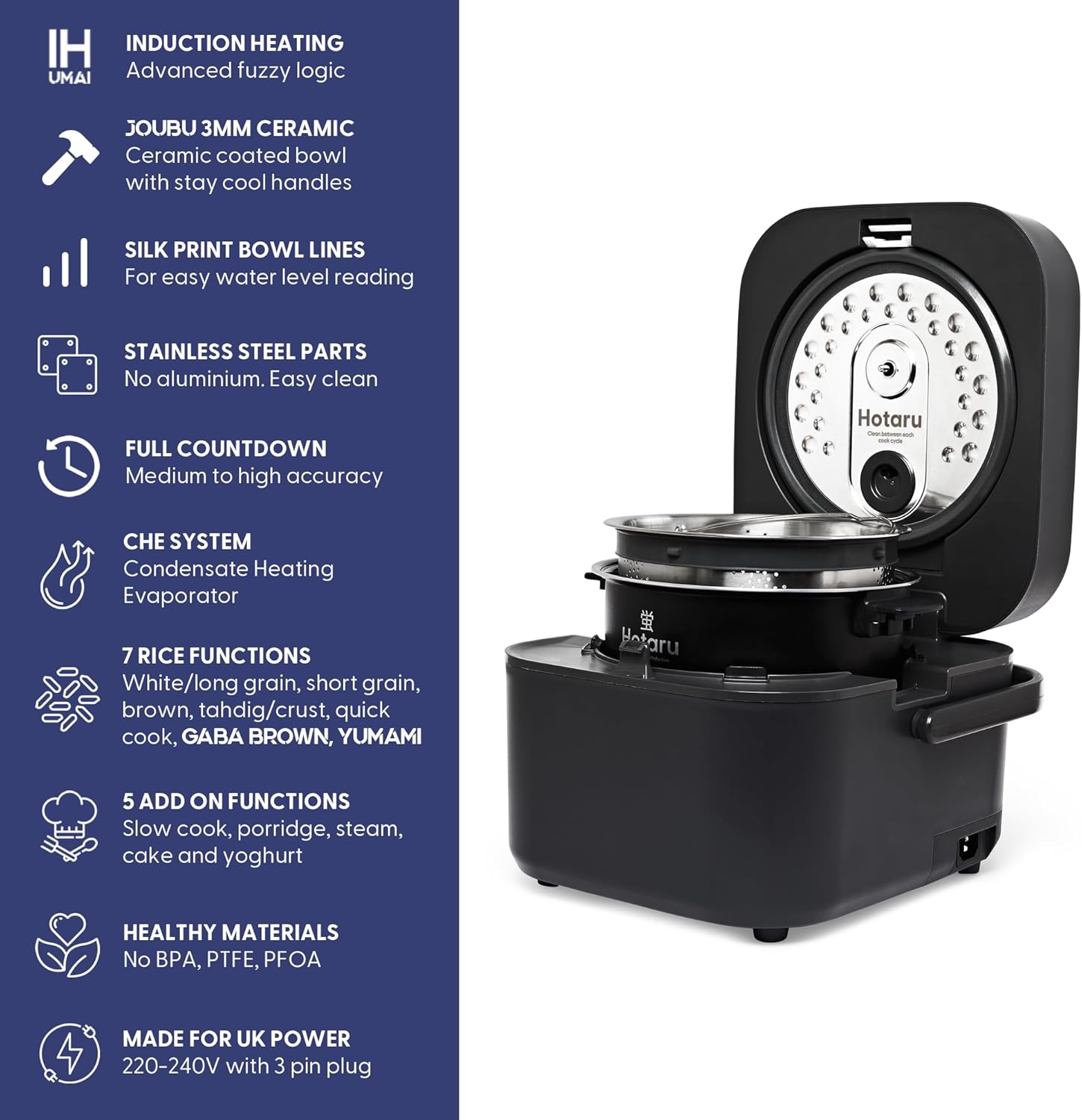 Yum Asia Hotaru IH Rice Cooker with Ceramic Bowl 0.54L – Slate Grey