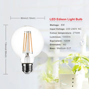 G80 E27 Vintage Globe LED Bulbs 8W 1000lm 6 Pack