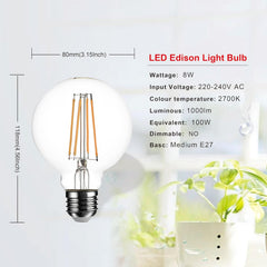 G80 E27 Vintage Globe LED Bulbs 8W 1000lm 6 Pack