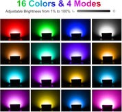 LED light showing adjustable colors and brightness on a black background