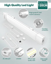 4FT LED Batten Light 36W 6000K Daylight, Linkable IP65 Fluorescent Strip