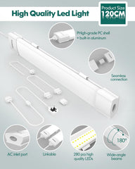 4FT LED Batten Light 36W 6000K Daylight, Linkable IP65 Fluorescent Strip