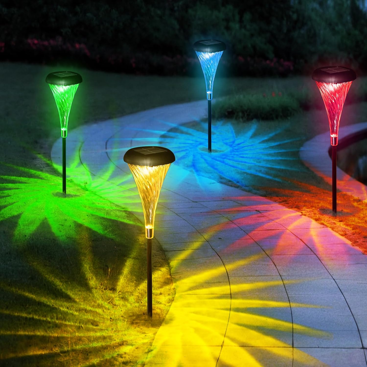 Joltix 4-Pack Solar Garden Lights – Flickering Dancing Flame with Warm White & RGB Modes, IP65 Waterproof for Yard, Lawn, Garden, and Path