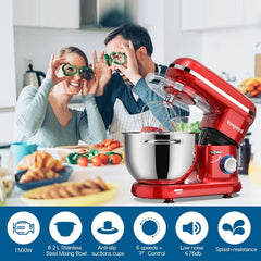 Vospeed 1500W Stand Mixer 6.2L Electric Food Mixer with Bowl, Beater, Dough Hook, Whisk, Spatula & Egg Separator – Red