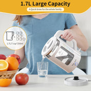 Gaberlee Electric Kettle 1.7L Glass 3000W Fast Boil Quiet Kettle with LED & Keep Warm