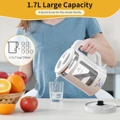 Gaberlee Electric Kettle 1.7L Glass 3000W Fast Boil Quiet Kettle with LED & Keep Warm