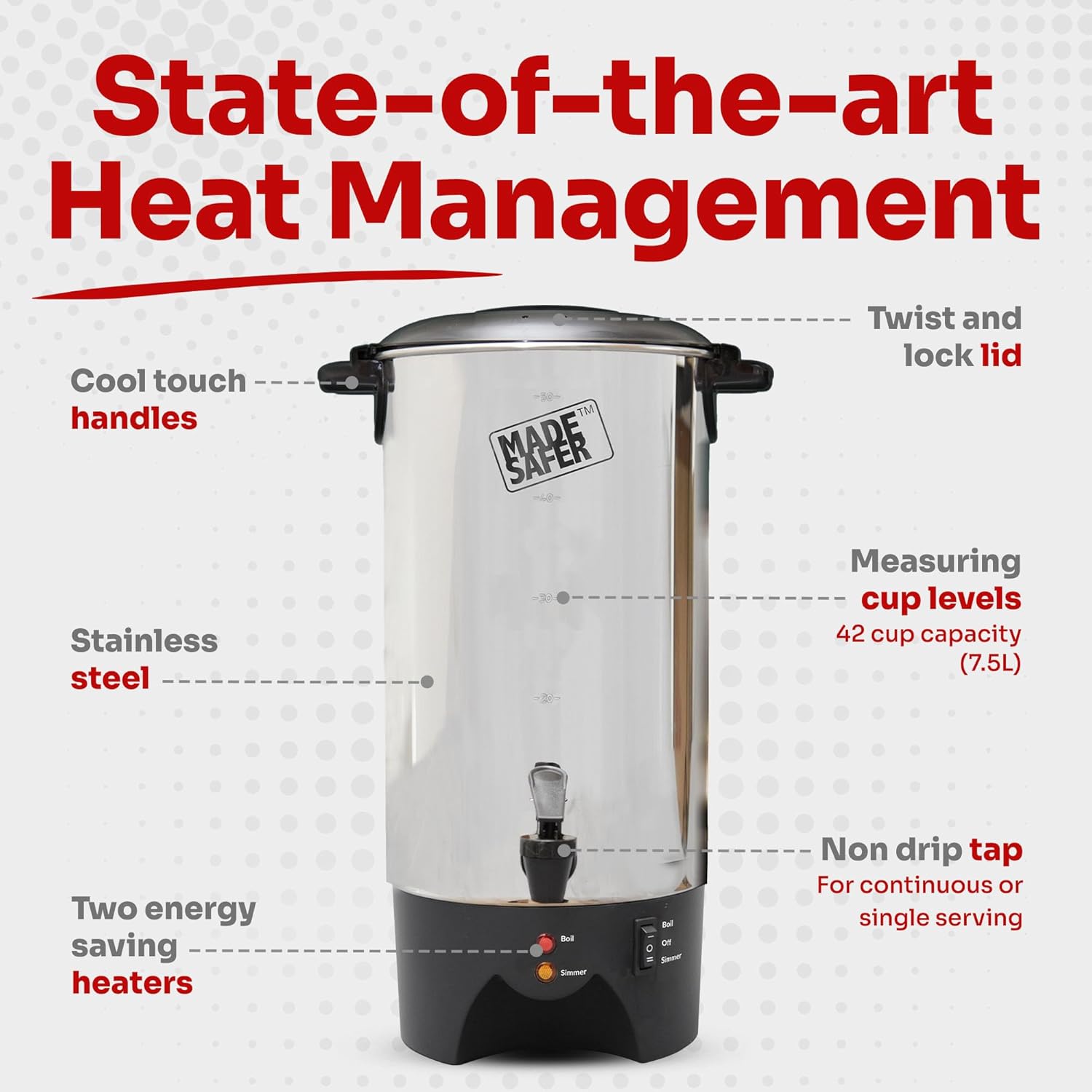 Made Safer 7.5L Hot Water Urn – Energy-Efficient Boiling Dispenser for Tea, Coffee & Drinks, 40 Cup Capacity, UK Design