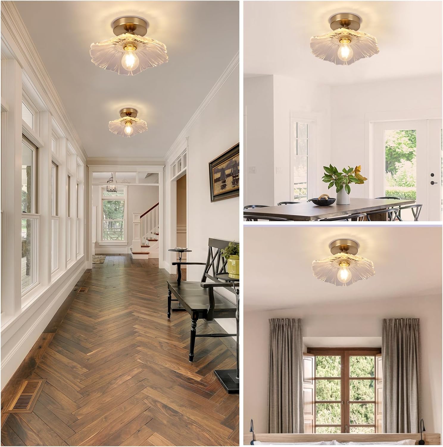 Flush Mount Ceiling Light Chandelier – Clear Glass Shade, 1-Light Fixture for Rooms