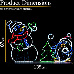 Multi-coloured LED rope light for garden display