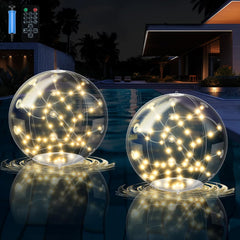 2 Pack Solar Floating Pond Lights, 14.5 Inch RGBW Color Changing Ball, IP68 Waterproof, Inflatable & Hangable for Pond, Pool, Party