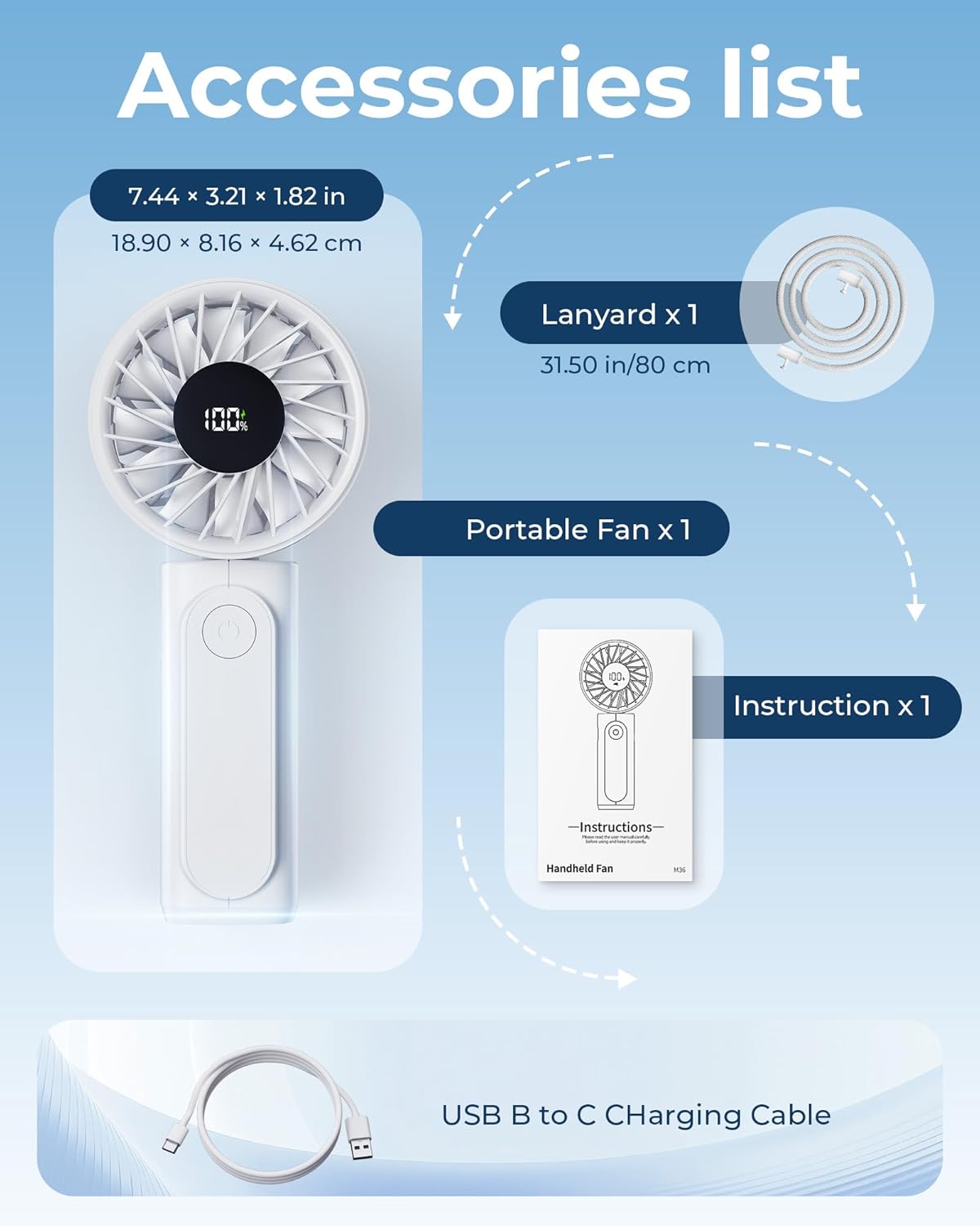 4000mAh Foldable Handheld Fan with LED Display