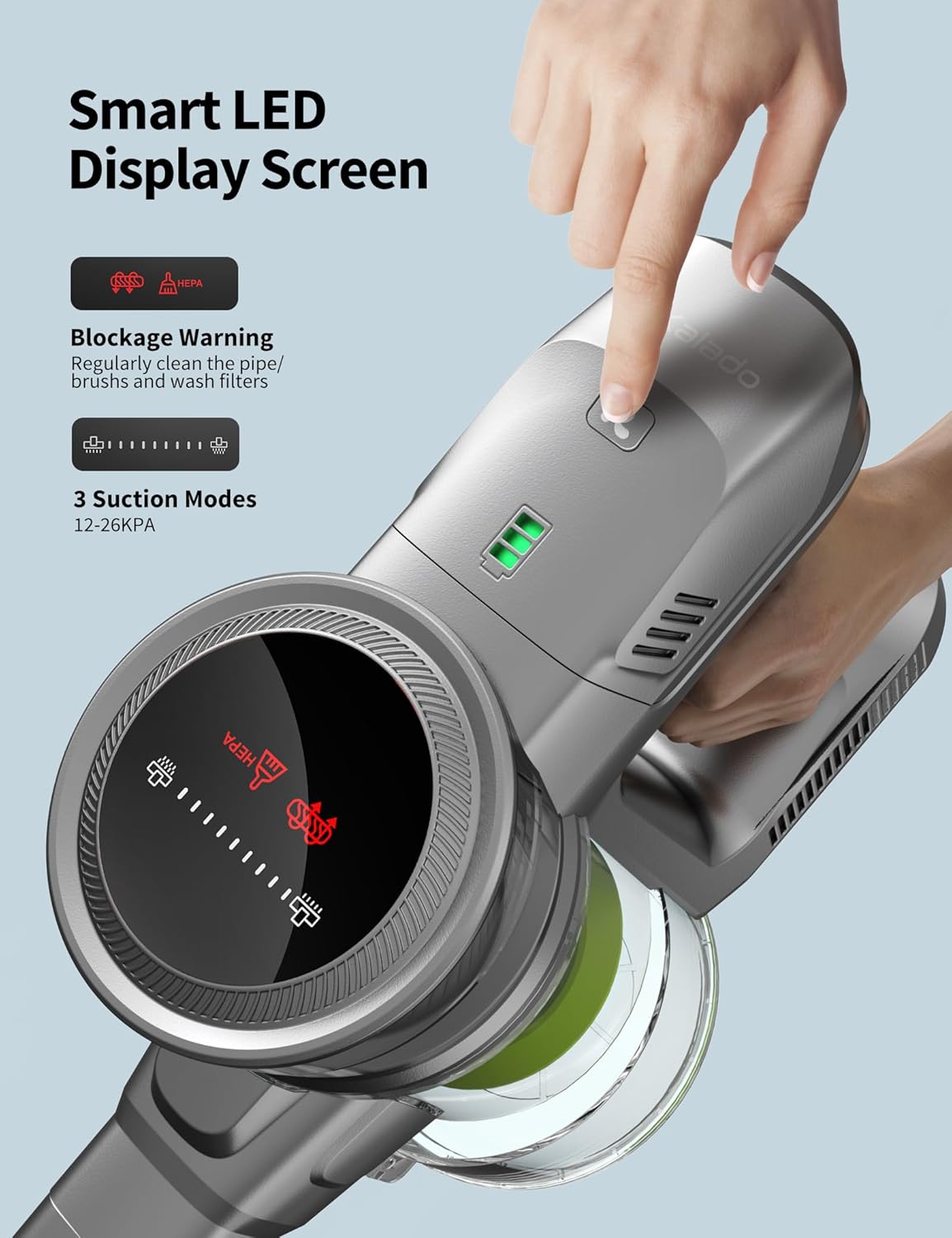 Kalado KCV01 Cordless Vacuum Cleaner 26KPa 250W Stick Hoover, 40Mins Runtime, LED Display, Self-Standing Lightweight Vacuum