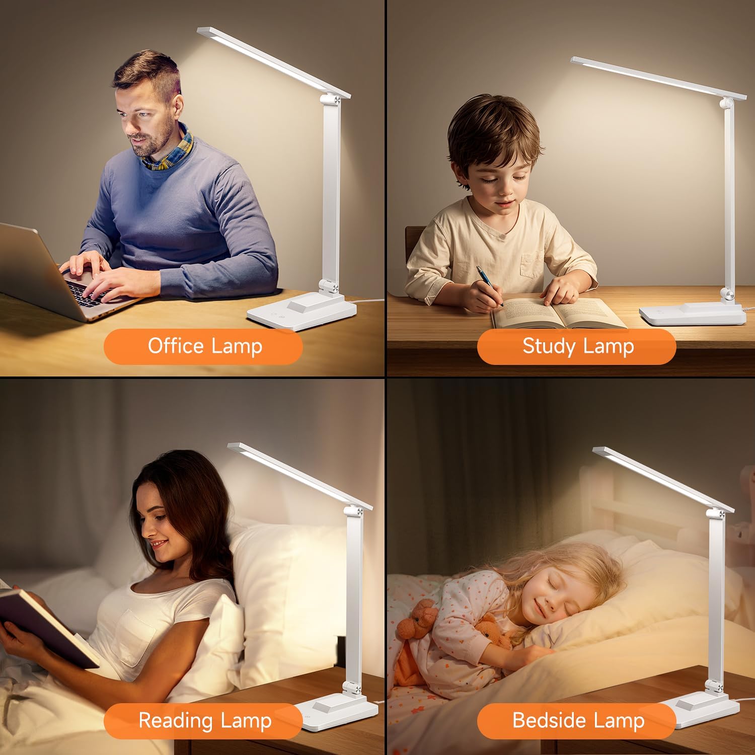 LED Desk Lamp with 15 Adjustable Modes, Dimmable Reading Light for Study, Bedside Lamp with Timer, Multi-Powered Office Desk Lamp, Black Desk Lamp for Home & Bedroom