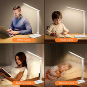 LED Desk Lamp with 15 Adjustable Modes, Dimmable Reading Light for Study, Bedside Lamp with Timer, Multi-Powered Office Desk Lamp, Black Desk Lamp for Home & Bedroom