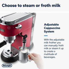 De'Longhi Dedica Style Traditional Pump Espresso Coffee Machine – 15 Bar Cappuccino & Latte Maker, 1L Red – EC685R