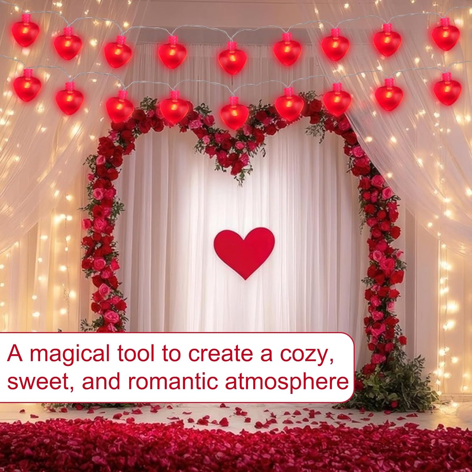 Red Heart Fairy String Lights Battery Operated, 20 LED Romantic Love Lights for Valentine’s Day, Weddings & Anniversaries Indoor Decor