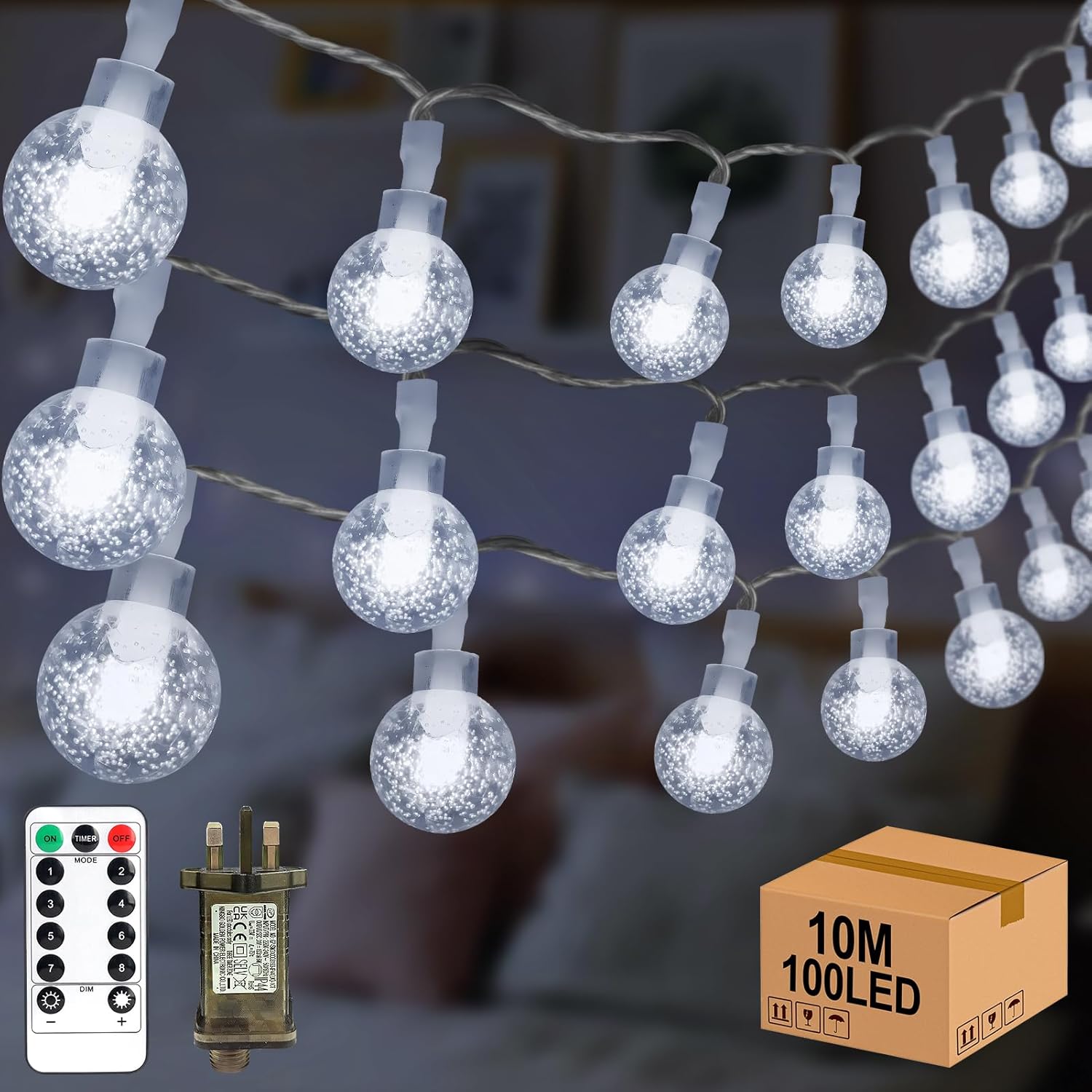 Globe Fairy Lights Plug in, 33ft 100 LED String Lights with Remote, Waterproof for Bedroom Tent Porch Patio Party Garden Indoor- Warm White