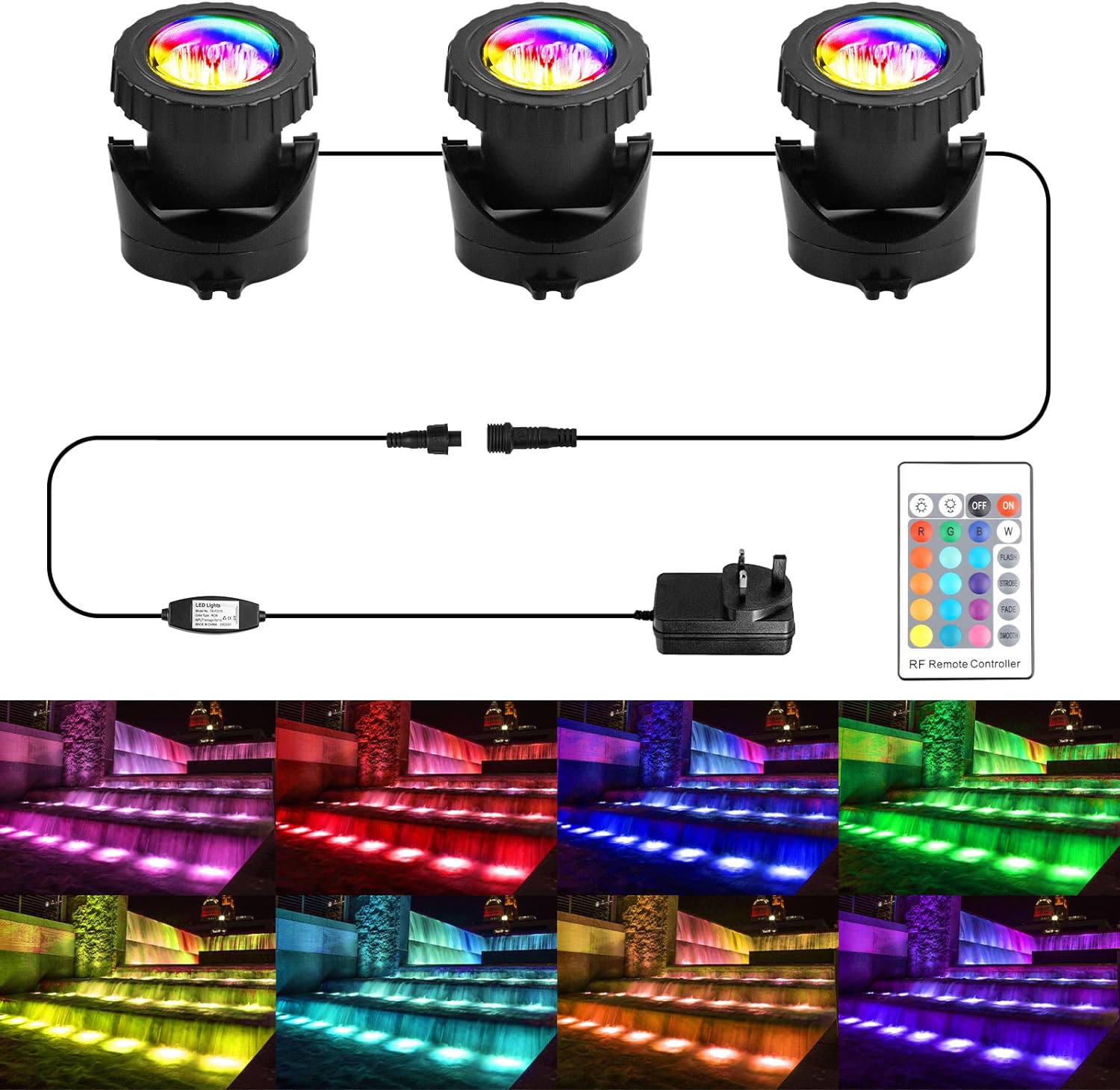 Underwater Pond Lights 18 LED Submersible Pond Lights Underwater Pond Lights Mains Powered Color Changing Pond Lights for Pond Aquarium Swimming Pool (3 Lights)