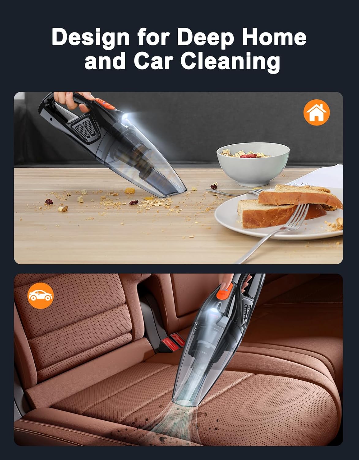 Handheld Vacuum Cleaner Black – 9KPA Cordless Car & Home Dust Buster