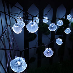 Solar Seashell String Lights – 16.4FT, 30 LED, Waterproof with 8 Modes, Ocean Theme Lights for Outdoor, Camping, Weddings, and Parties (White)