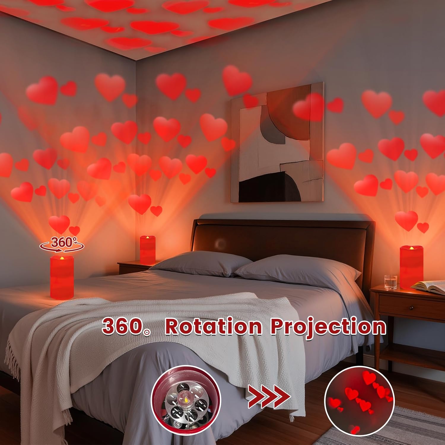 Flameless LED Candle Lights with Romantic Heart Projection, Remote Control & Timer for Valentine’s Day Décor and Special Occasions