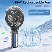 HandFan Hand Fan Water Cooling Battery Fan USB Battery Operated 3 Levels Mini Table Fan 2-in-1 with Laptop Multi Port Socket for Travel and Home