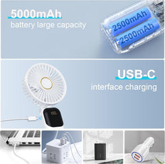 Portable Handheld Fan 5000mAh, 5-Speed USB Mini Fan