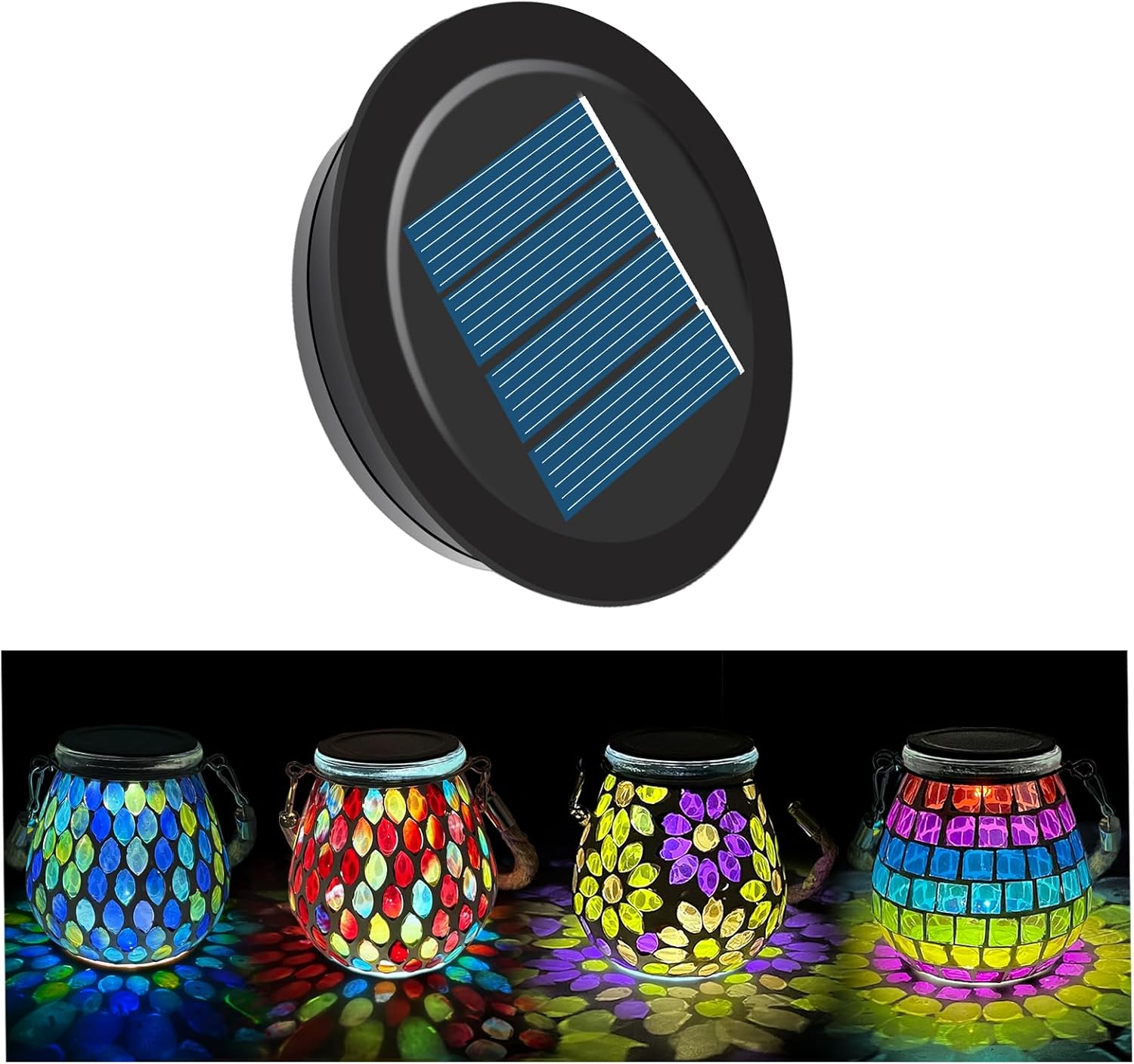 7cm Solar Light Lids for Oval Mosaic Mason Jars - 600mAh Replacement Panels with Cool White Light for Garden Mason Jar Illumination