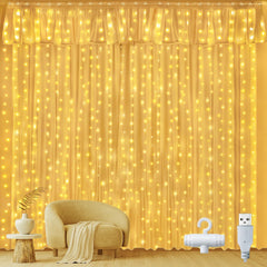 Indoor Outdoor, 300LED 3mx3m Waterfall Hanging Plug in String Lights, Waterproof Window Lights for Bedroom/Wall/Outdoor/Wedding/Party