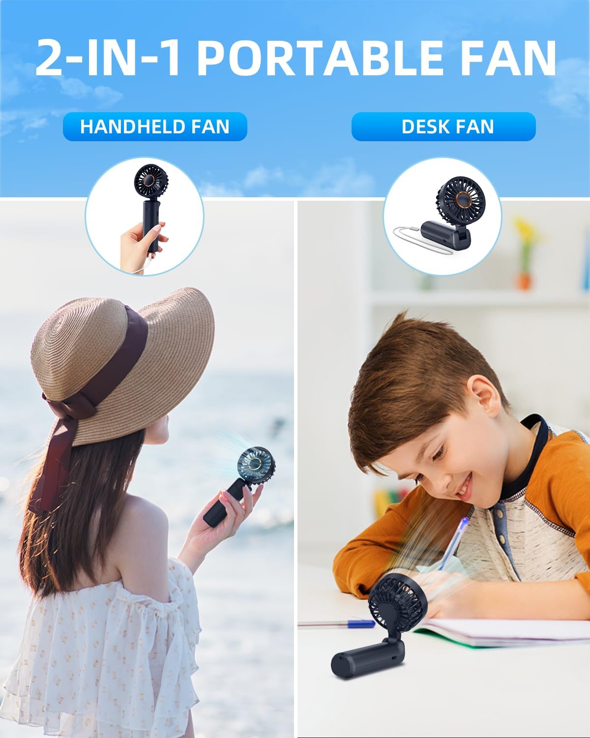 Portable Handheld Fan Foldable 1800mAh 3 Speeds